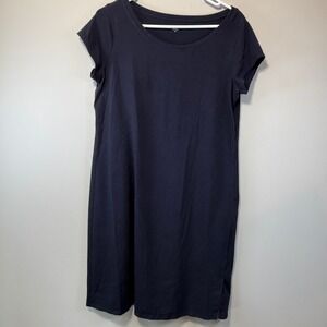 Eileen Fisher Women's Medium Crew Neck Casual Black Organic Cotton Shirt Dress